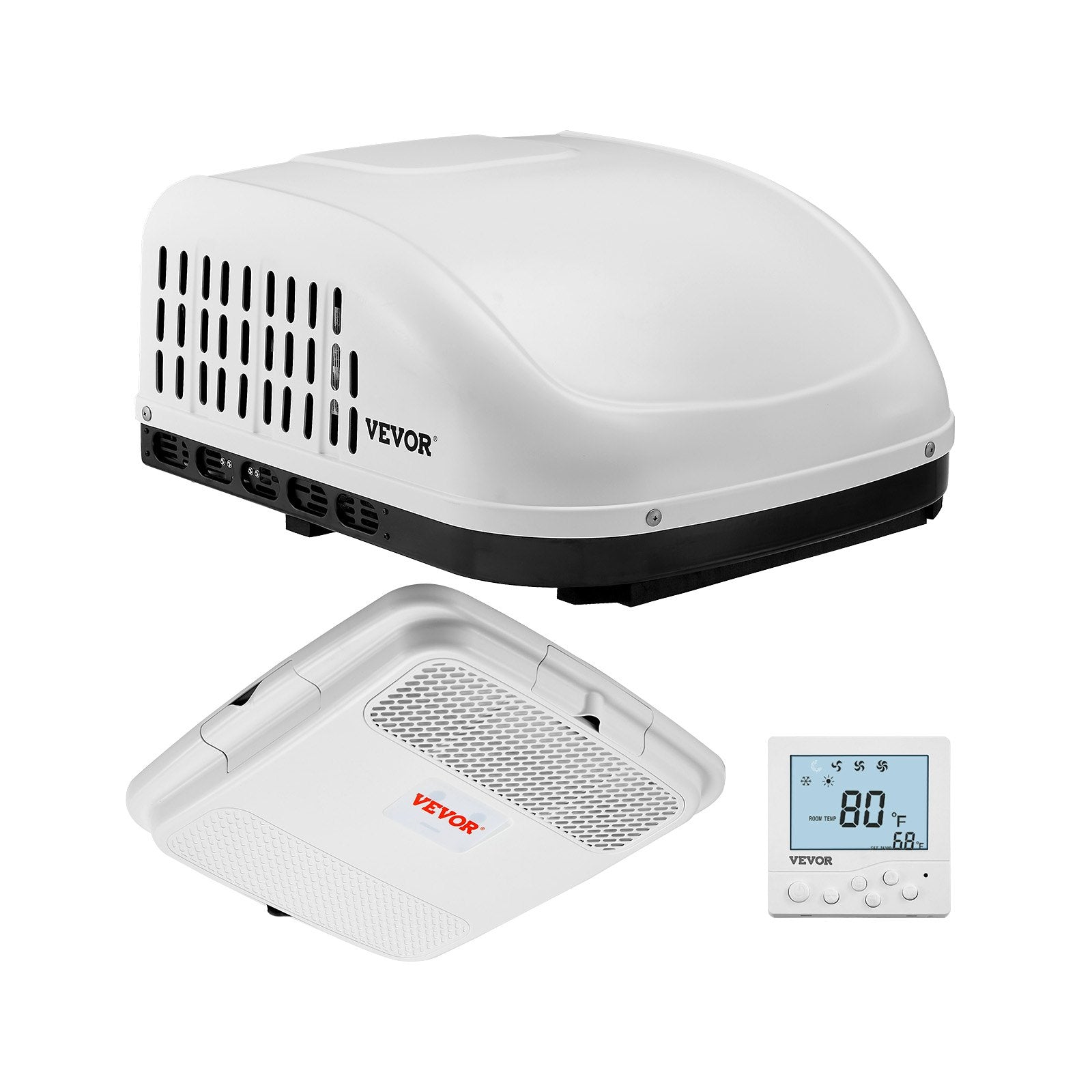RV Air Conditioner, 15000 BTU Non-Ducted Rooftop RV AC Unit, 65 DB Quiet Design, Including Air Distribution Box, Operation Panel And Installation Hardware, For Campers, Vans, Trailers, White