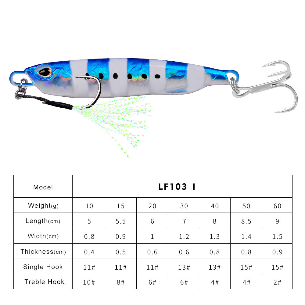 Luminous Iron Plate Fishing Lure with Treble Hook