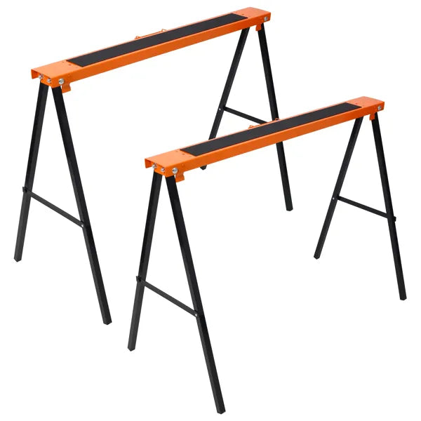 Saw Horses 2 Pack, Folding Portable Work Horse With Fast Open Legs, Convenient Handle, Heavy Duty Steel Sawhorse For Garage, Workshop, Fully Assembled,orange+black Color--Self-pickup Is Not Supported