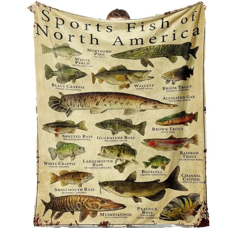 Cartoon Fish-patterned Flannel Blanket Digitally Printed Blanket