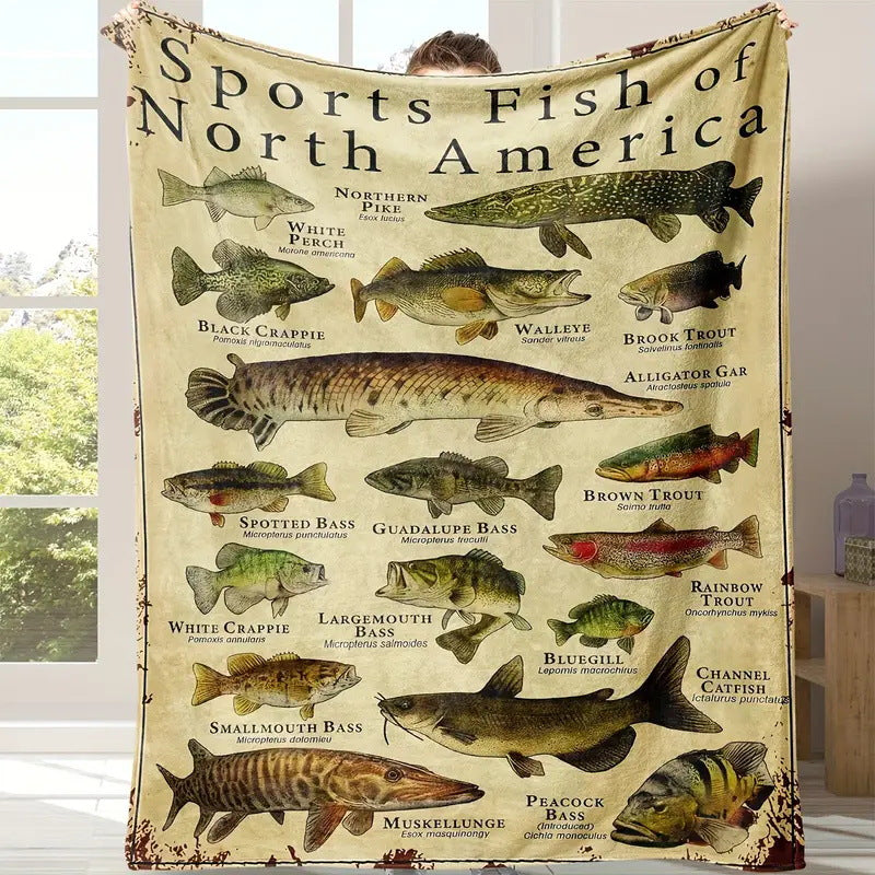 Cartoon Fish-patterned Flannel Blanket Digitally Printed Blanket