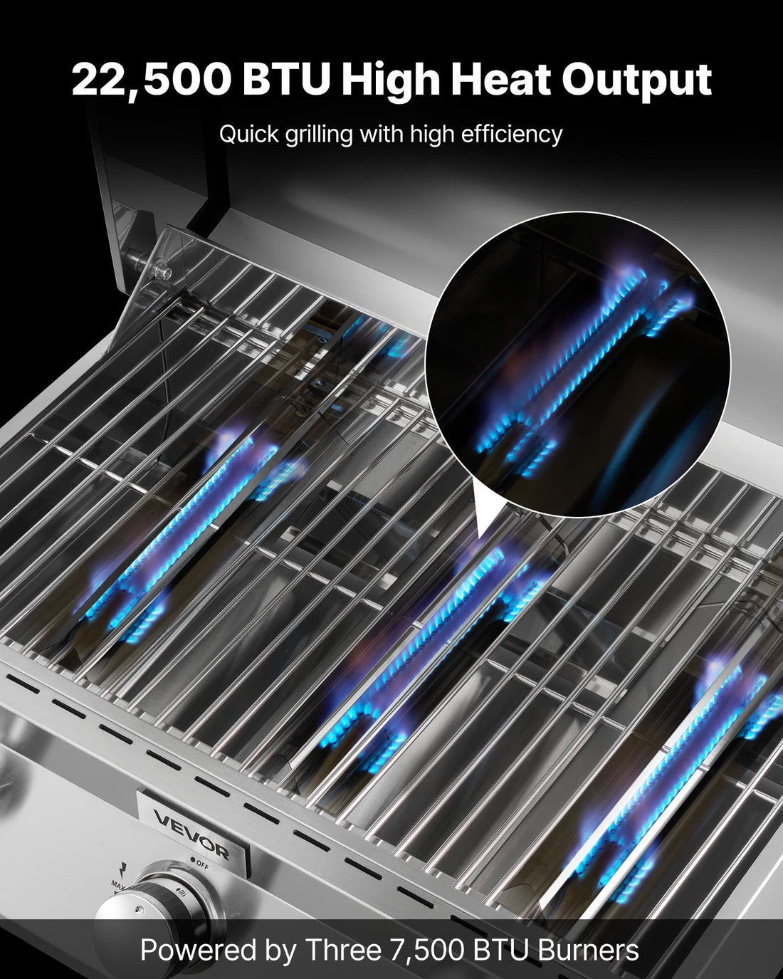 Tabletop Gas Grill, 3-Burner Stainless Steel Portable Propane Grill, With Built-in Thermometer, Travel Locks, Weatherproof Lid, 22,500 BTU Total, For Outdoor Cooking, Patio, Party, Camping, RV
