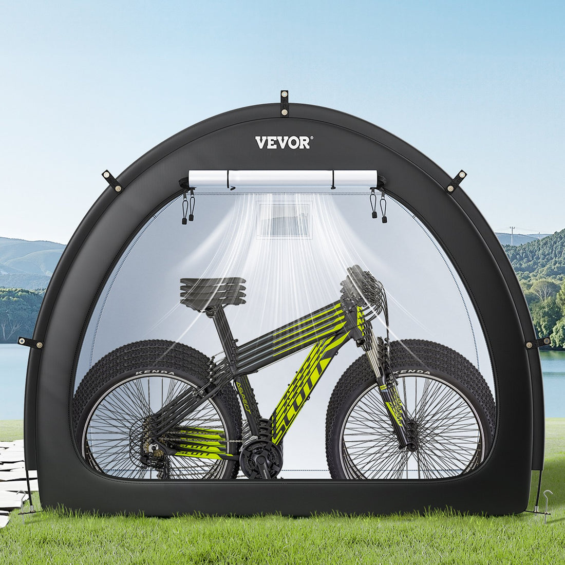 Outdoor Bike Storage Tent Fan-Shaped Waterproof Bike Tent For 4 To 5 Bikes