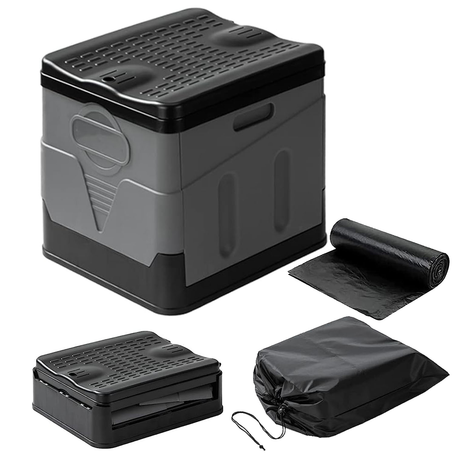 Portable Foldable Toilet for Car Camping Hiking with Lid and Bag