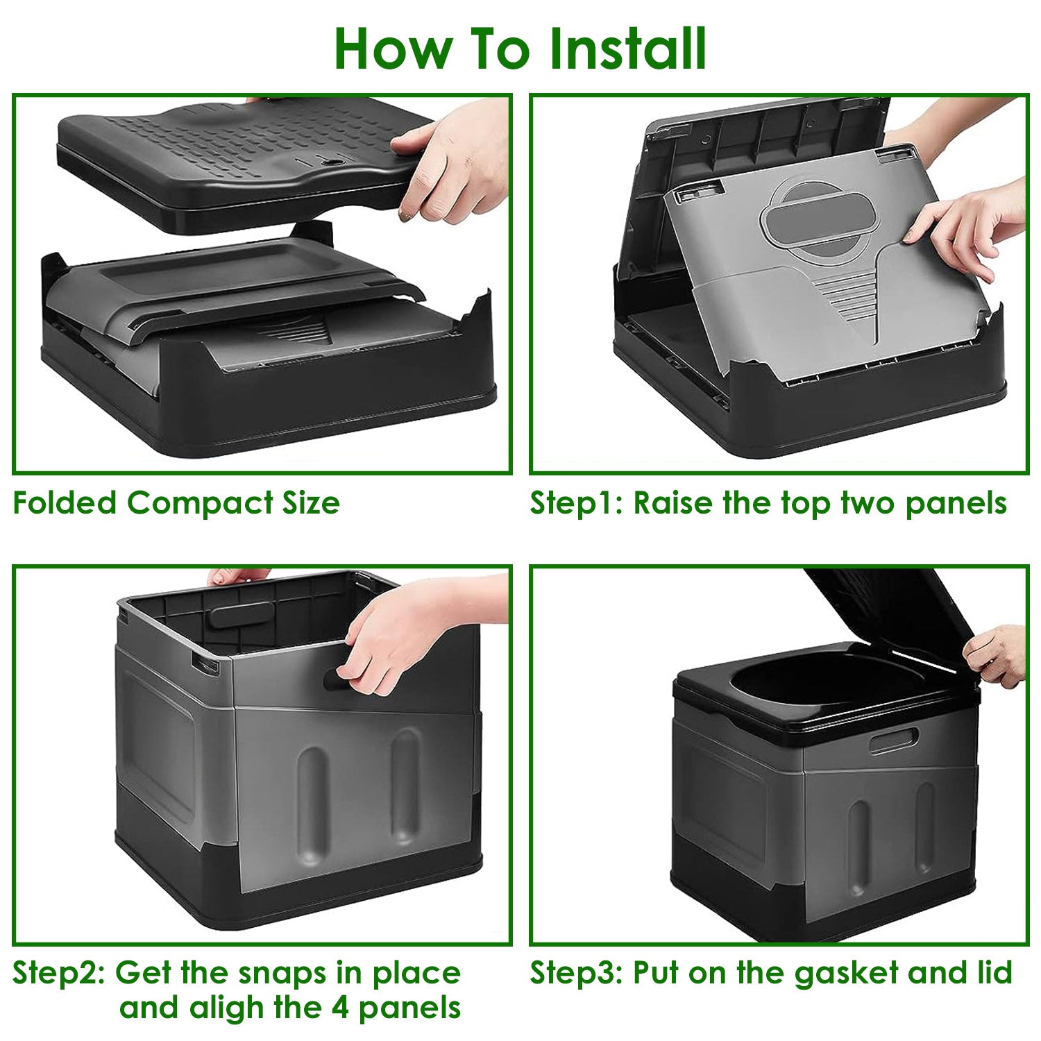 Portable Foldable Toilet for Car Camping Hiking with Lid and Bag