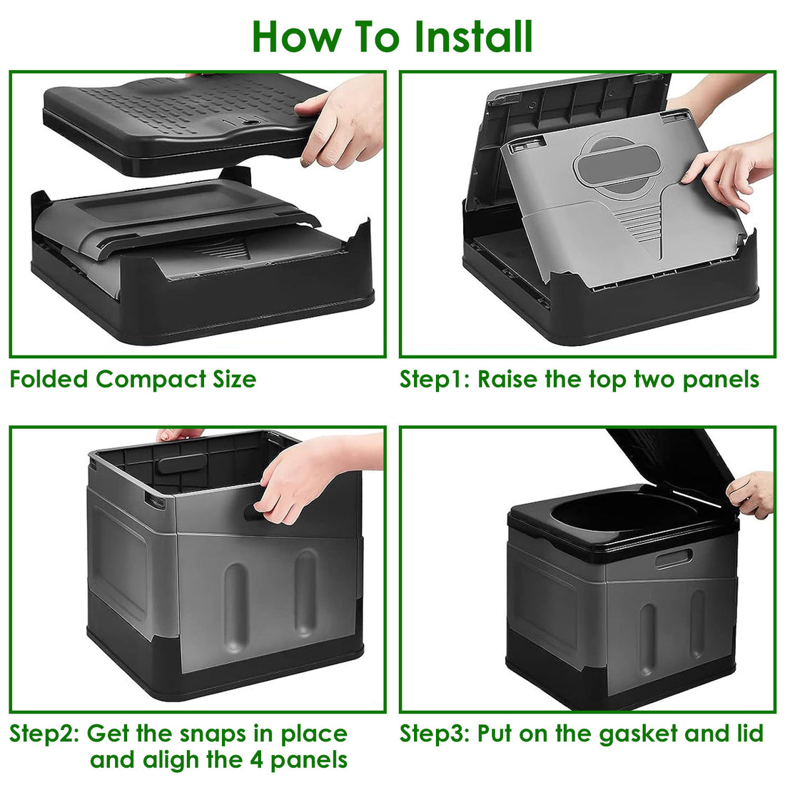 Portable Foldable Toilet for Car Camping Hiking with Lid and Bag