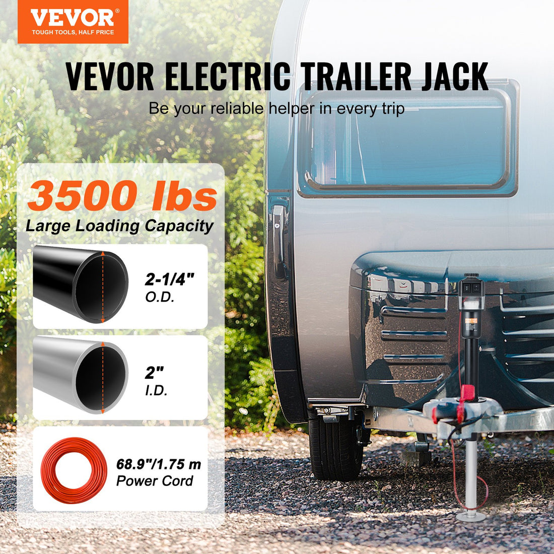 VEVOR Electric Trailer Jack, Power Tongue Jack Weight Capacity 3500 Lbs, Electric Tongue Jack With Waterproof Cover For Lifting RV Trailer, Horse Trailer, Utility Trailer, Yacht Trailer