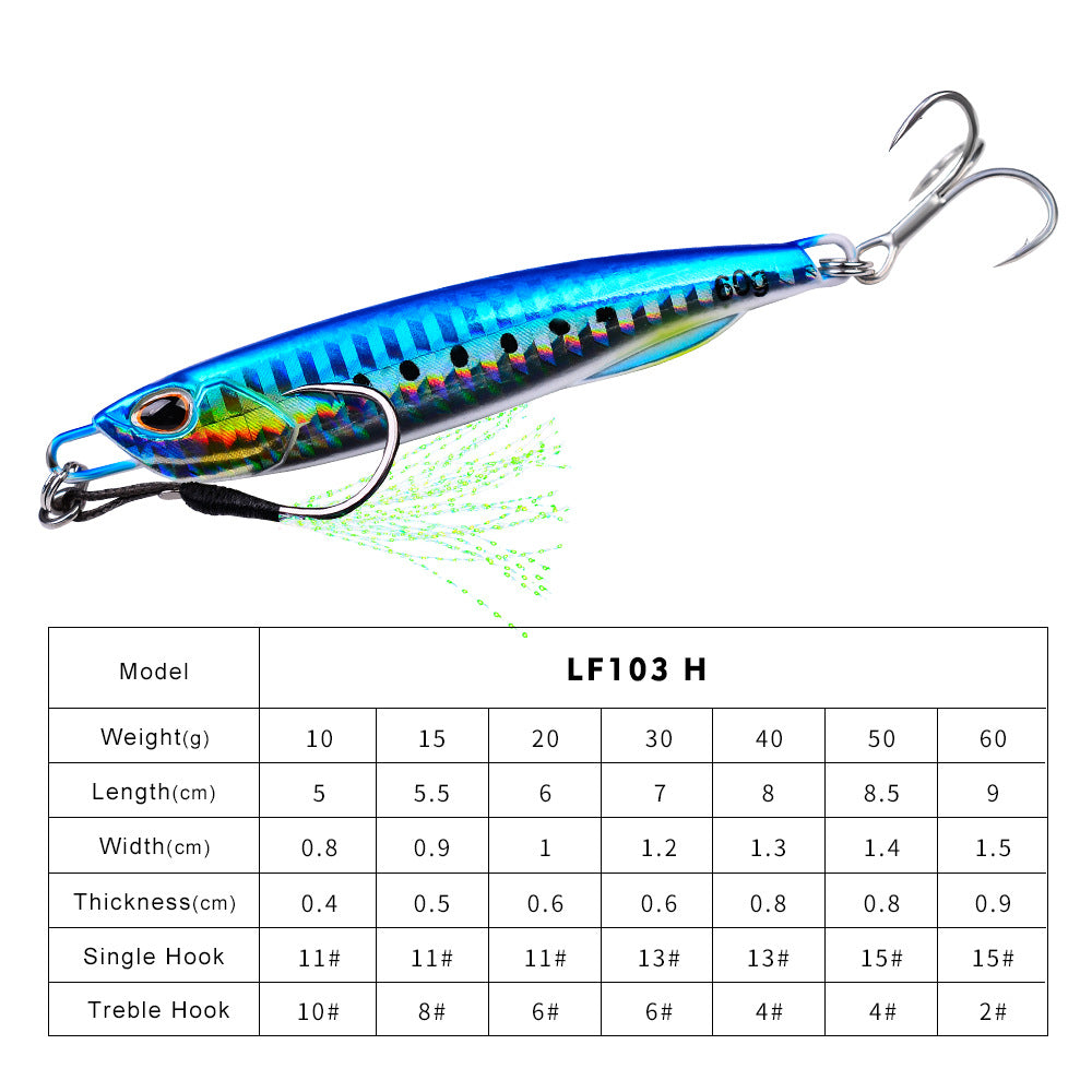 Luminous Iron Plate Fishing Lure with Treble Hook