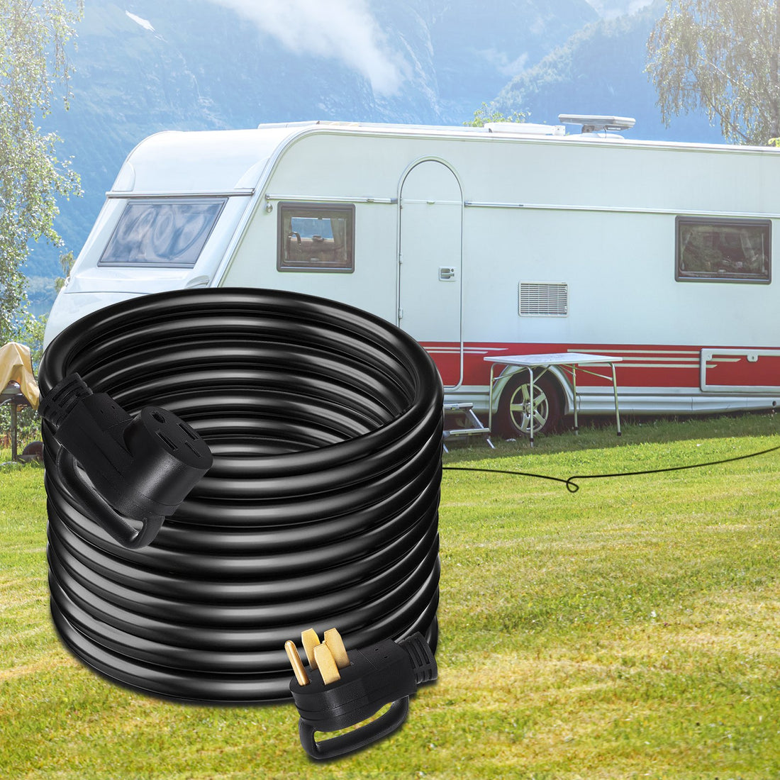 25Ft 50 Amp RV Extension Cord Durable Premium Power Cord RV 26.5mm Wire Diameter Extension Cord Copper Wire RV Cord Power Supply Cable For Trailer Motorhome Camper With Handles