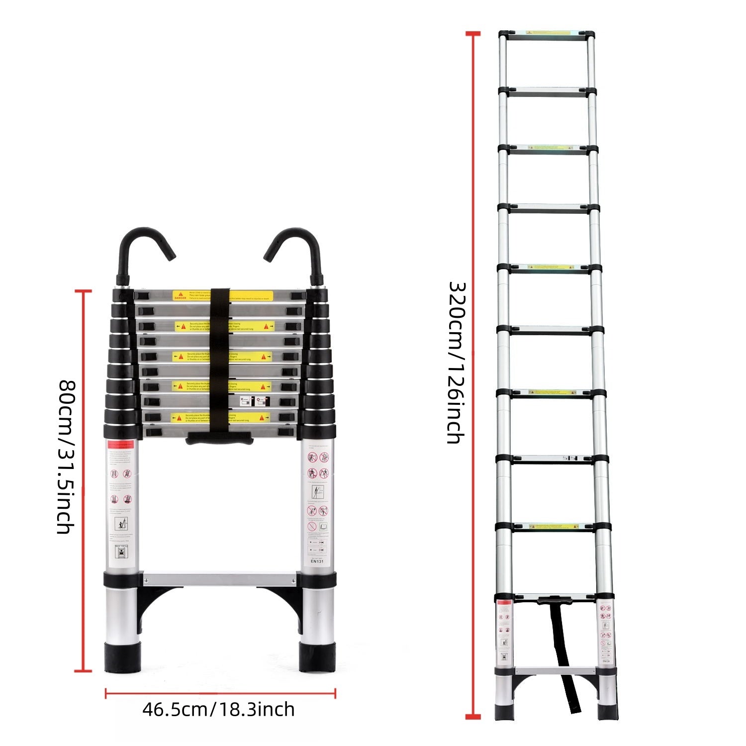 10.5ft  About 3.2m Retractable Ladder, Multi-functional Foldable Ladder, With Hook, Aluminum Retractable Ladder, Suitable For Daily Use Of RV, Attic, Home, 330 Pounds