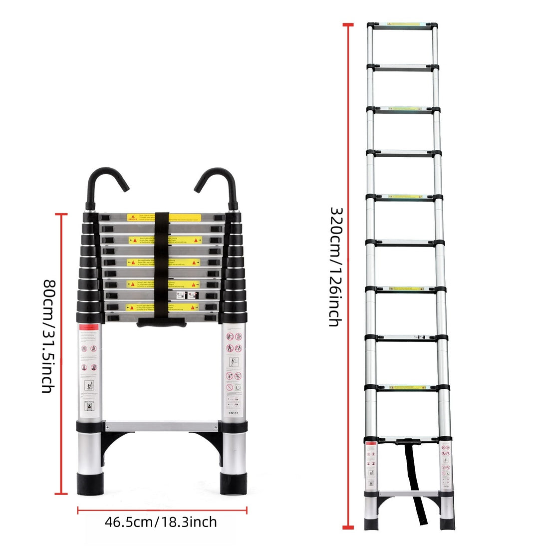 10.5ft  About 3.2m Retractable Ladder, Multi-functional Foldable Ladder, With Hook, Aluminum Retractable Ladder, Suitable For Daily Use Of RV, Attic, Home, 330 Pounds