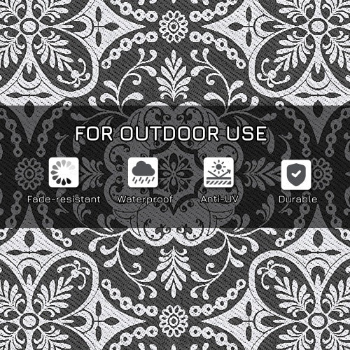 Outsunny Reversible Outdoor Rug, 9 X 18 Waterproof Plastic Straw Floor Mat, Portable RV Camping Carpet With Carry Bag, Large Floor Mat For Backyard, Deck, Picnic, Beach, Gray  White Floral