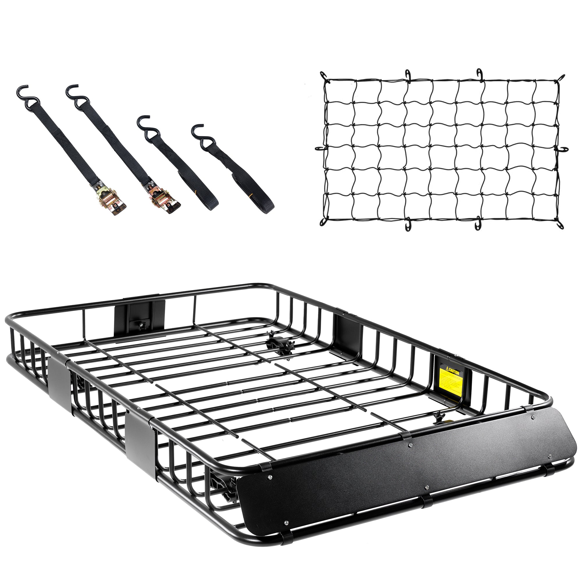 64 X 39 X 6 Inch Universal 250LB Heavy Duty Roof Rack Cargo With Cargo Net & Ratchet Straps, Car Top Luggage Holder Carrier Basket For SUV, Truck Or RV Camping Storage Steel Construction