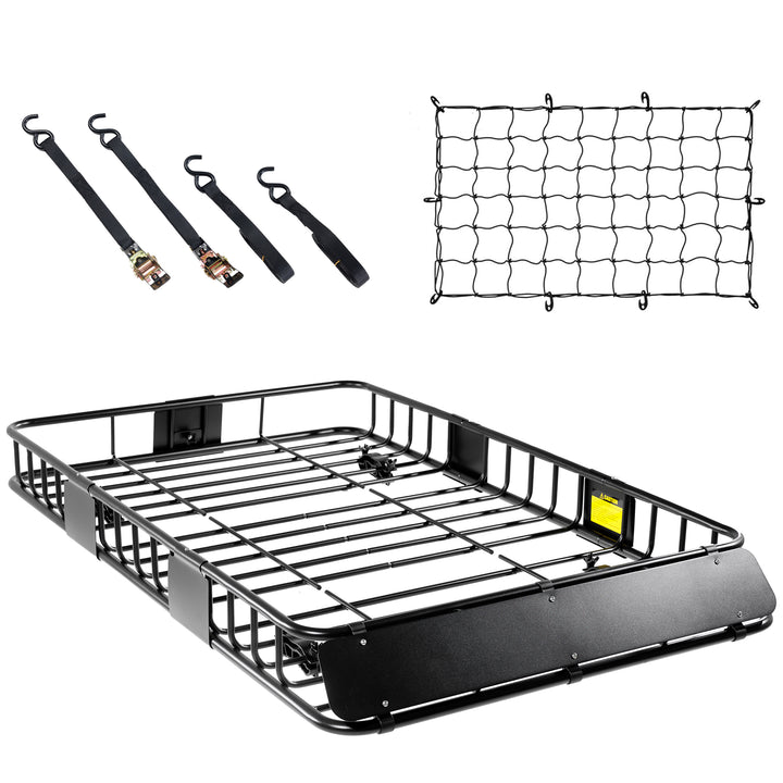64 X 39 X 6 Inch Universal 250LB Heavy Duty Roof Rack Cargo With Cargo Net & Ratchet Straps, Car Top Luggage Holder Carrier Basket For SUV, Truck Or RV Camping Storage Steel Construction