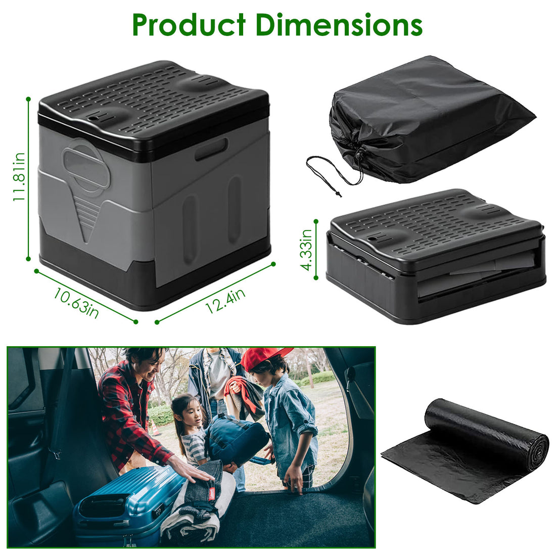 Portable Foldable Toilet for Car Camping Hiking with Lid and Bag