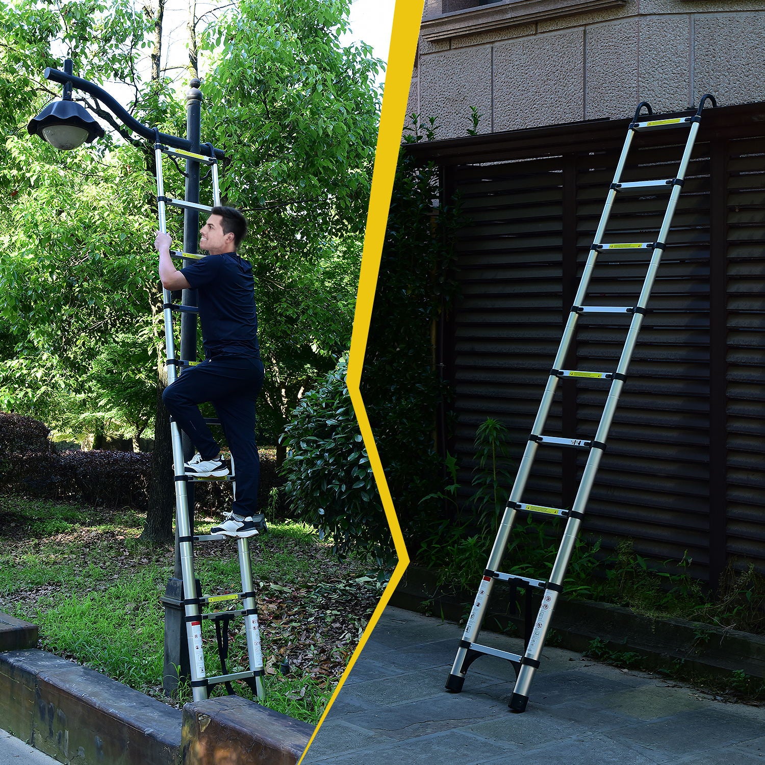 10.5ft  About 3.2m Retractable Ladder, Multi-functional Foldable Ladder, With Hook, Aluminum Retractable Ladder, Suitable For Daily Use Of RV, Attic, Home, 330 Pounds