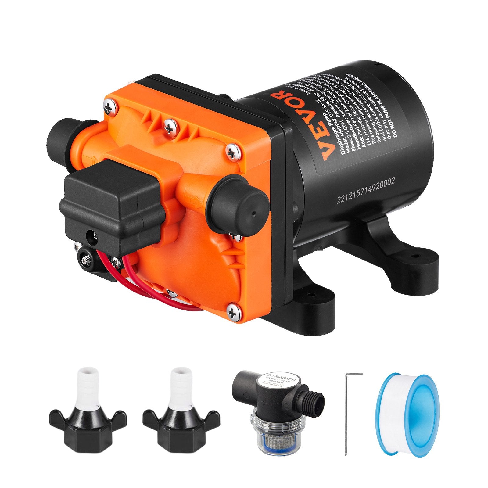 VEVOR Water DiaphragmPump, 12V DC, 3.5 GPM Flow, 55 PSI Rated Pressure 40-80 PSI Adjustable MNPT Self Priming SprayerPump With PressureSwitch For RV Camper Marine Boat Lawn, FCC Certified