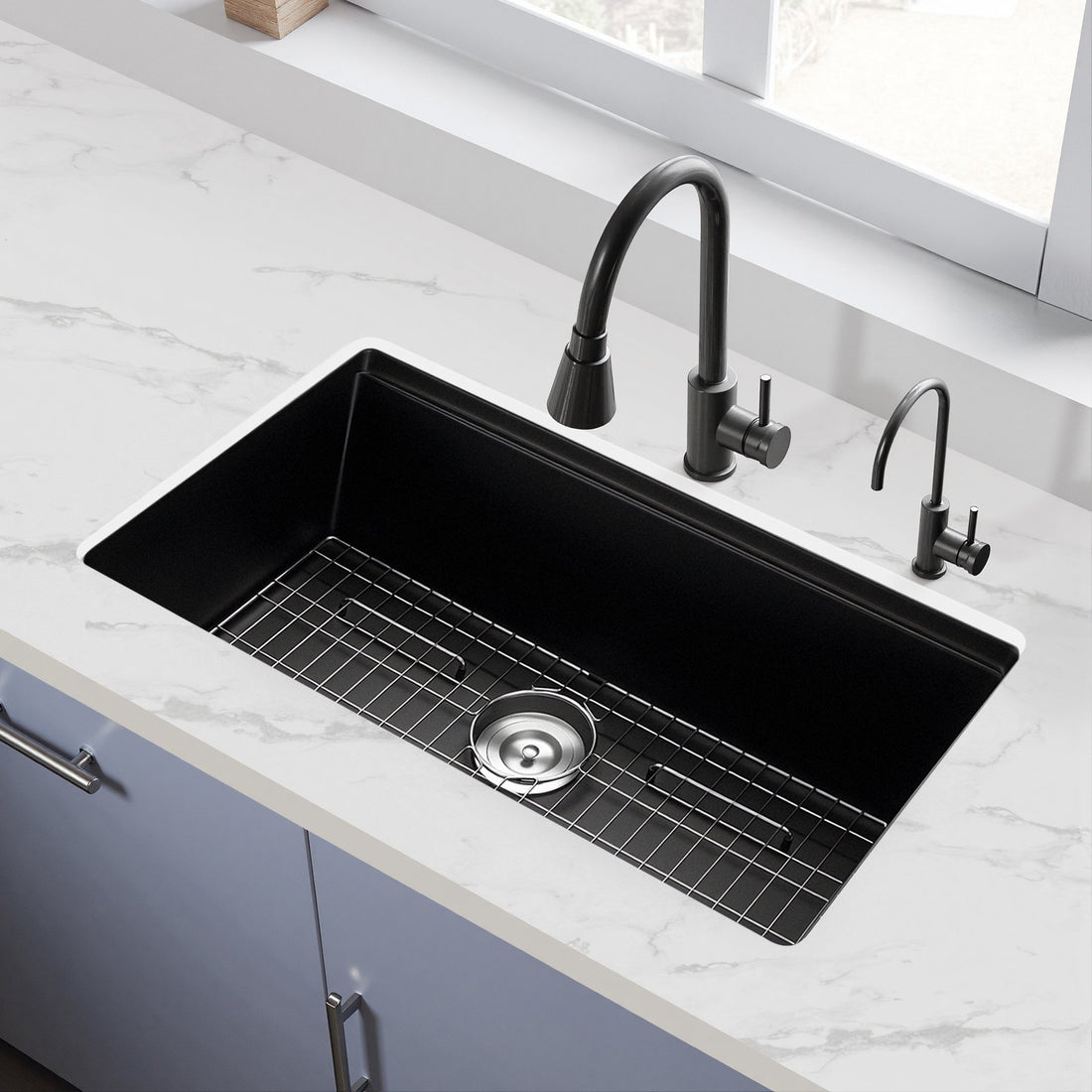 33 Inch Granite Kitchen Sink Undermount Single Bowl Drop-In Basin For RV Bar