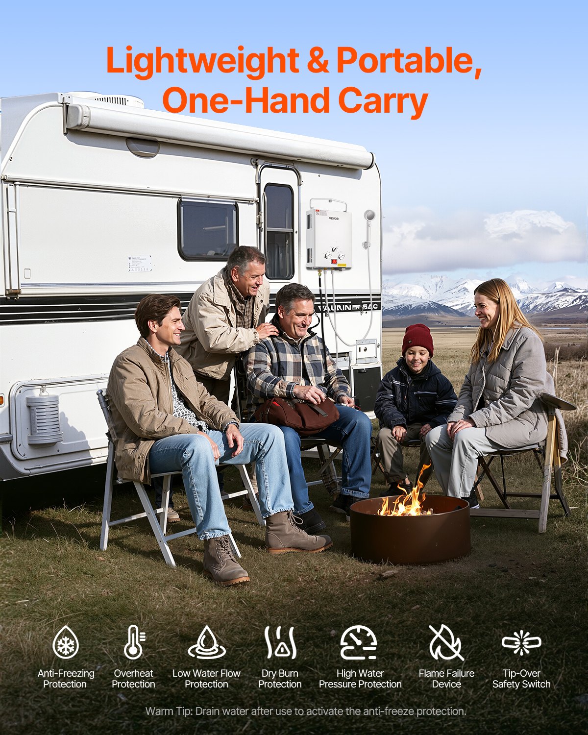 Portable Propane Water Heater, 5L Tankless Outdoor Water Heater, 34000 BTU 1.32 GPM Instant Hot Water, With Accessory Set + Regulator For RV Camping Trips Cabins Barns