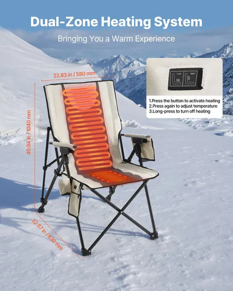 VEVOR Heated Camping Chair, 3 Heat Settings, High Back Folding Camping Chair, Supports 260lbs, Full Padded Beach Chairs With Armrest & Cupholder, Portable Lawn Chairs For Outdoor Sports Travel