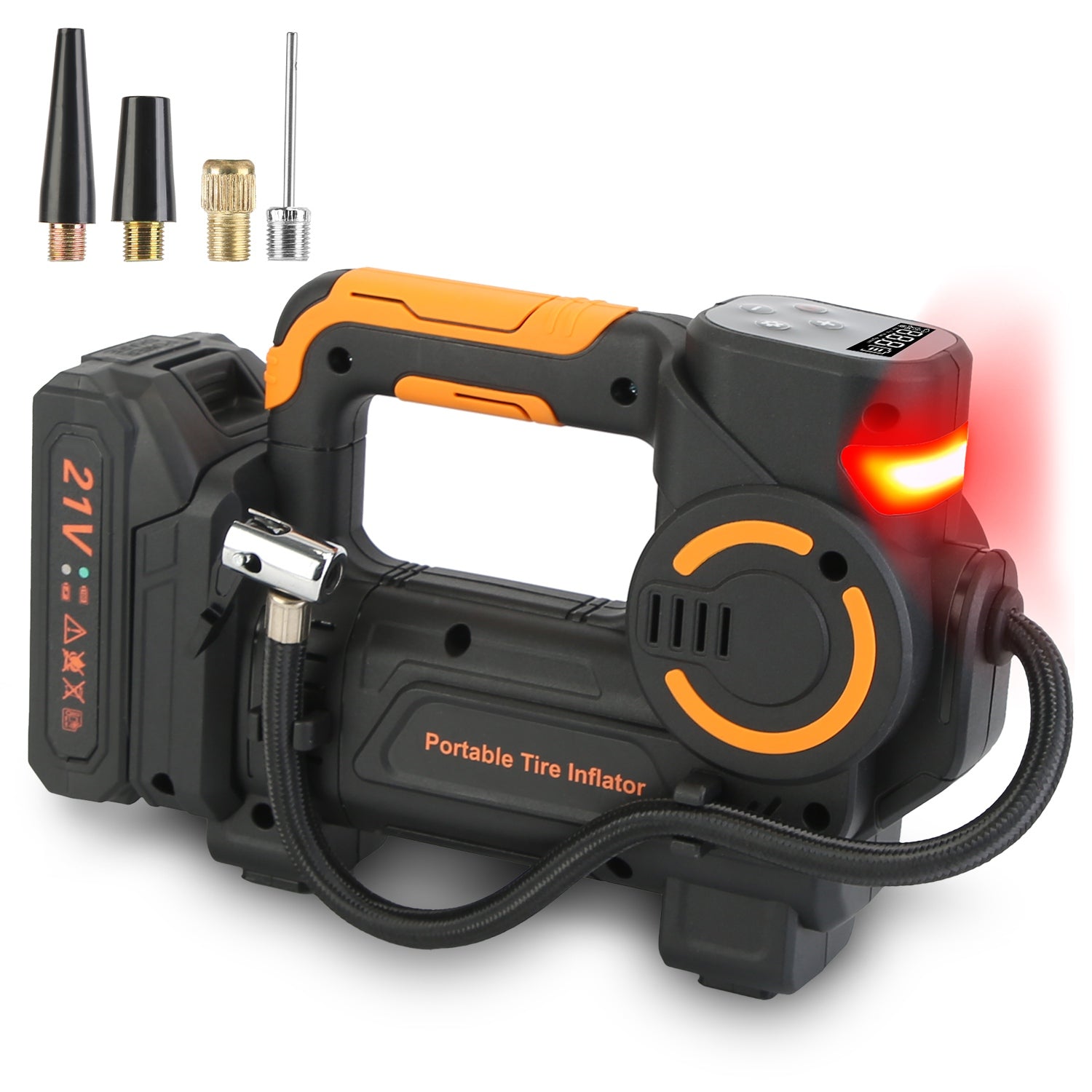 1Pc 140W 150PSI 21V Battery Powered Tire Inflator Cordless Air Inflator Digital Air Compressor With LED Light For Cars Motorcycles Bicycles Balls