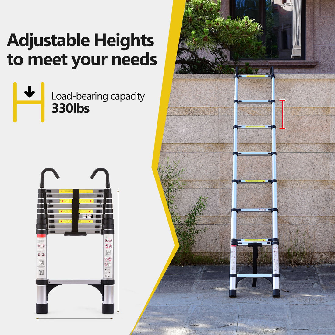 10.5ft  About 3.2m Retractable Ladder, Multi-functional Foldable Ladder, With Hook, Aluminum Retractable Ladder, Suitable For Daily Use Of RV, Attic, Home, 330 Pounds
