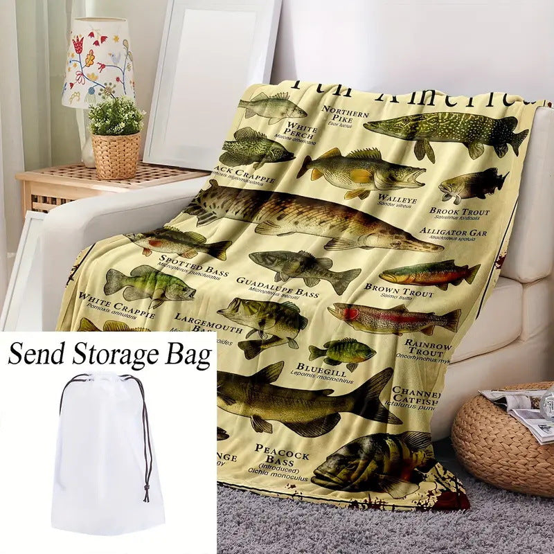 Cartoon Fish-patterned Flannel Blanket Digitally Printed Blanket