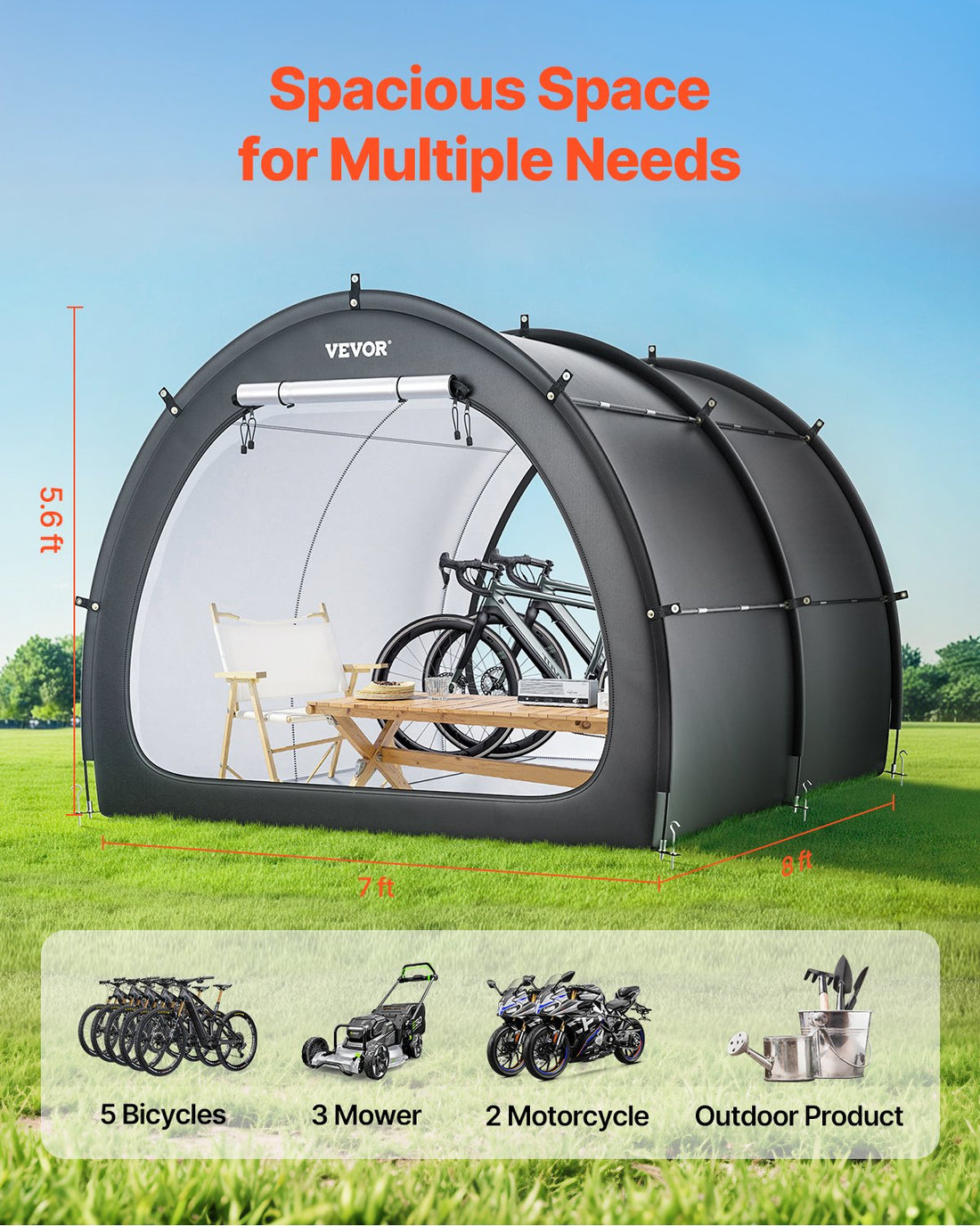 Outdoor Bike Storage Tent Fan-Shaped Waterproof Bike Tent For 5+ Bikes