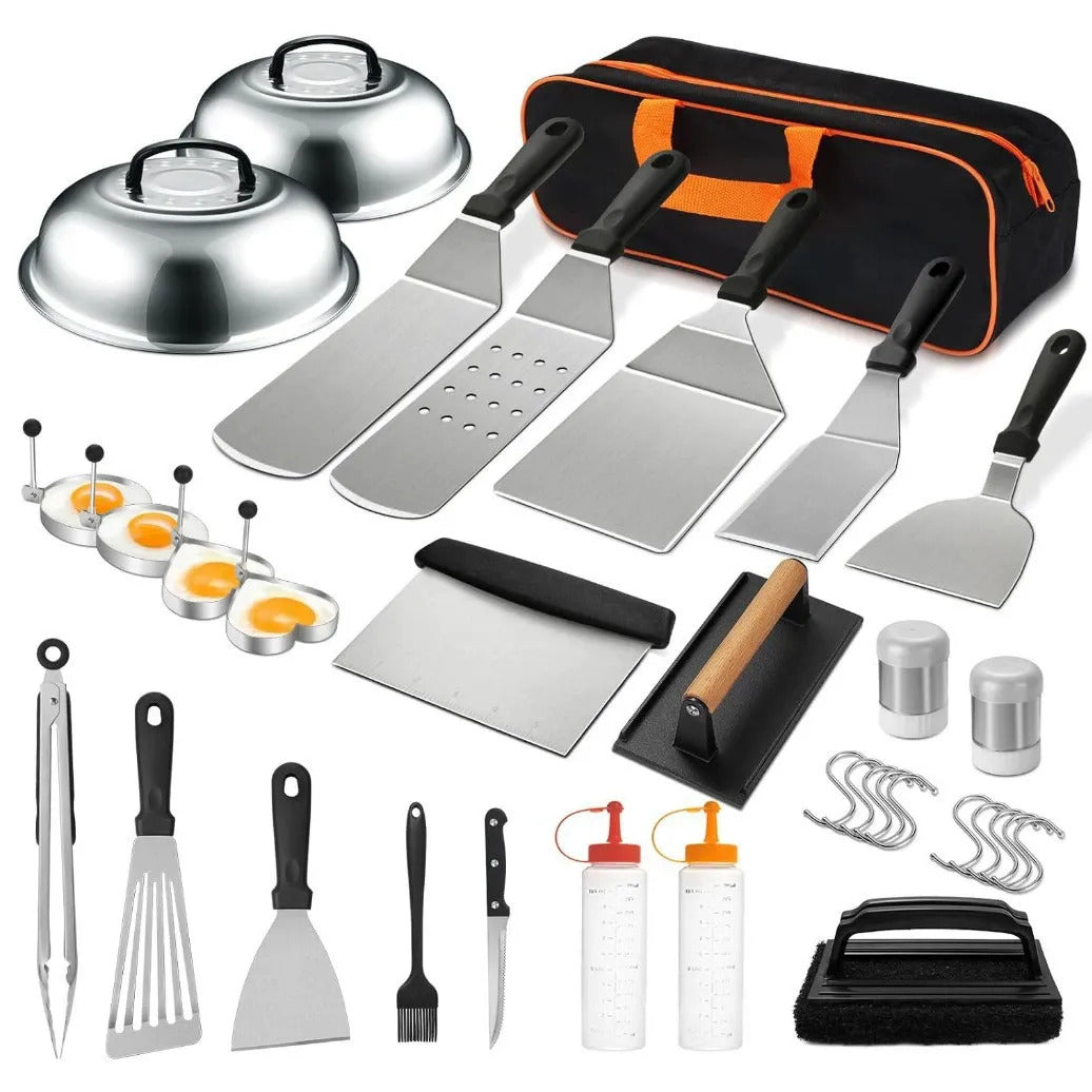 Camping BBQ Outdoor Barbecue Tool Set Stainless Steel Spatula Barbecue Cooking Spatula Combination Grill Set