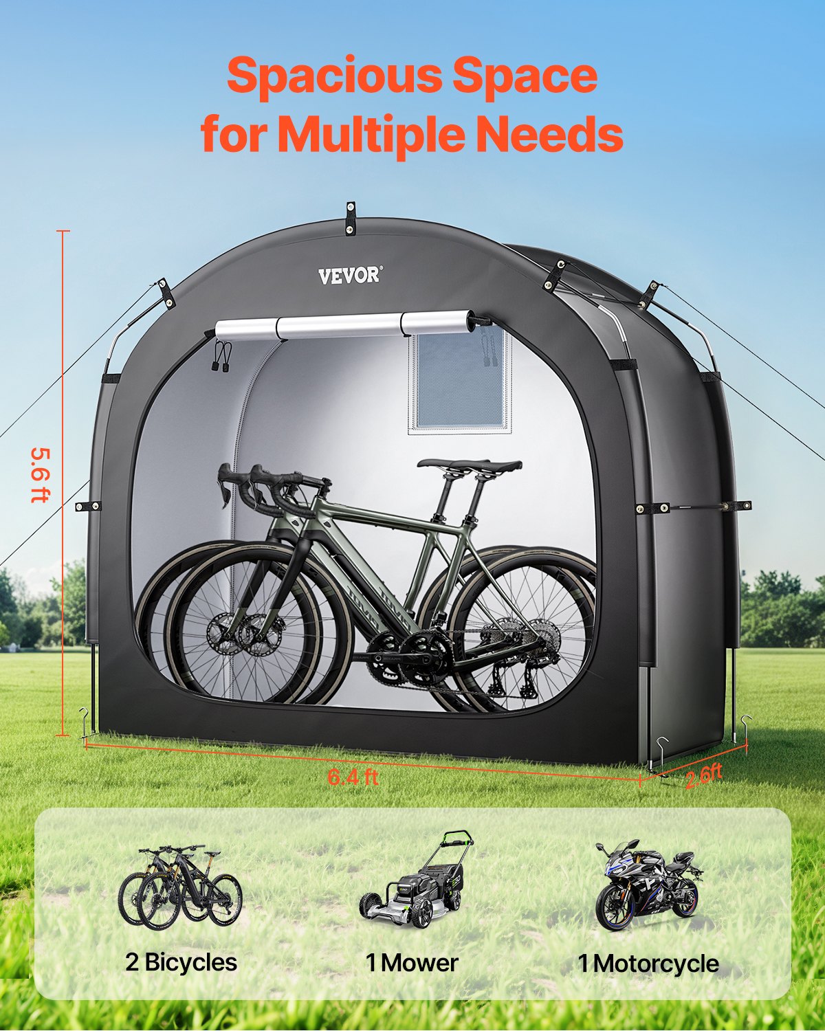 Bike Storage Tent, 1 To 2 Bikes, Outdoor Spacious Bike Storage Tent With Ventilated Window, Waterproof Easy-to-Install Bike Tent With High Strength Fiberglass & Dual Zippers, Fit For Bicycle