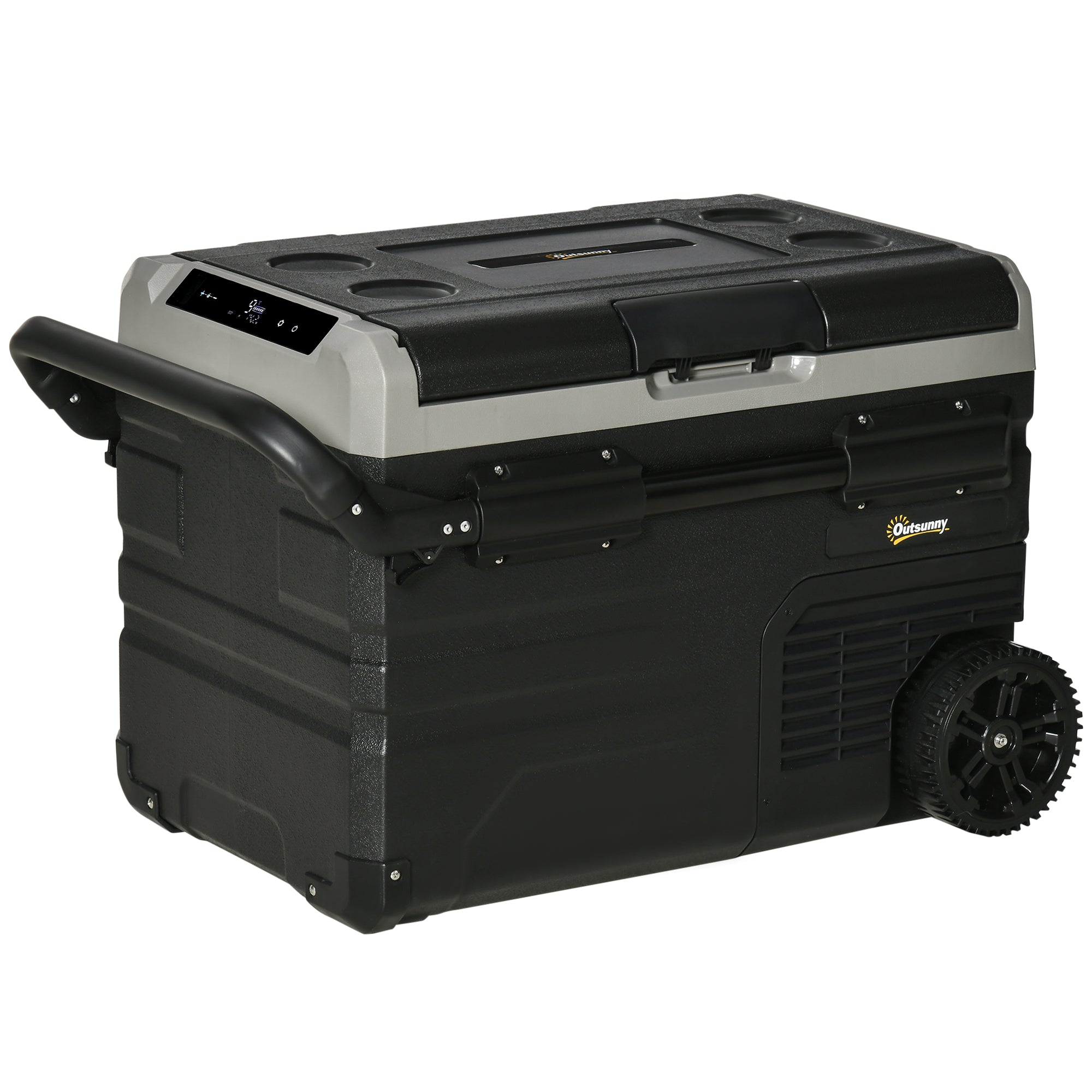 40L Car Refrigerator, Portable Compressor Cooler Box, Fridge Freezer W/ Inner LED Light, Foldable Handles, Cup Holders, 12/24V DC And 110-240V AC For Campervan RV Boat Travel Down To -20℃