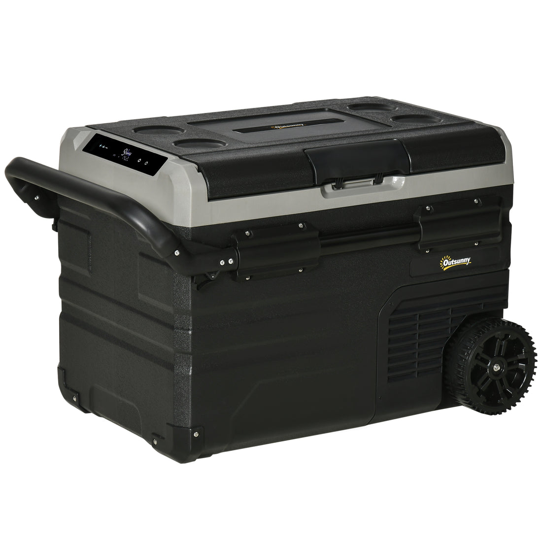 40L Car Refrigerator, Portable Compressor Cooler Box, Fridge Freezer W/ Inner LED Light, Foldable Handles, Cup Holders, 12/24V DC And 110-240V AC For Campervan RV Boat Travel Down To -20℃
