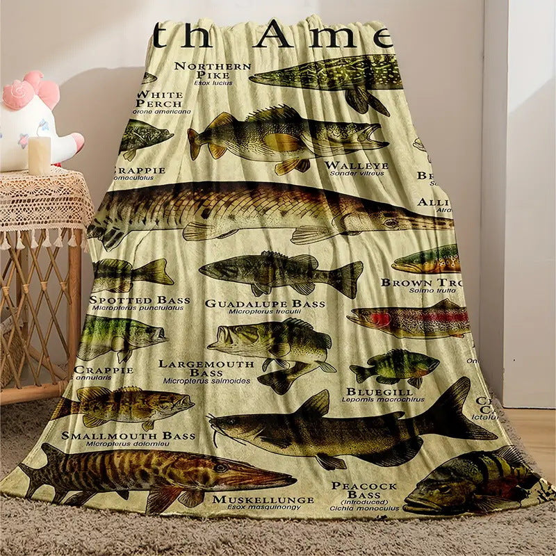 Cartoon Fish-patterned Flannel Blanket Digitally Printed Blanket