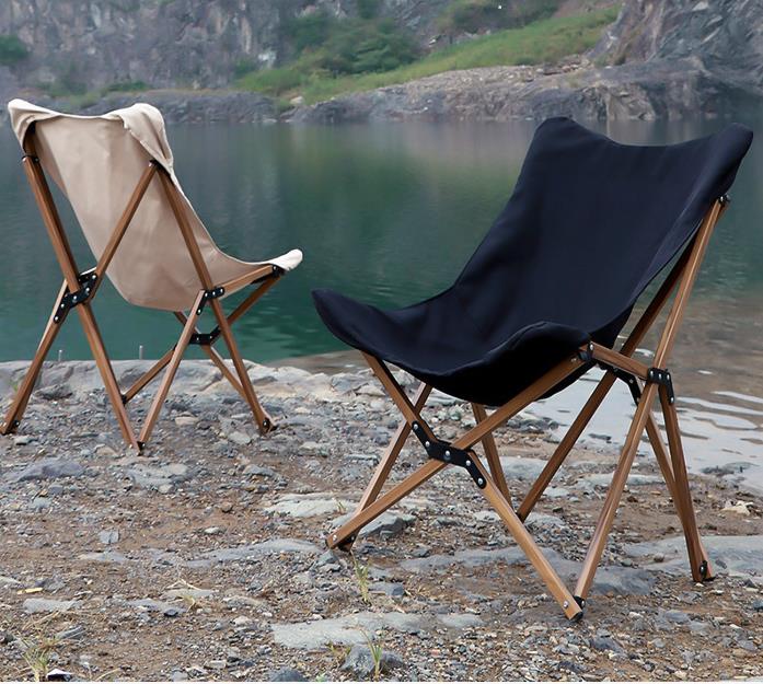Folding Wooden Grain Aluminum Camping Chair Portable