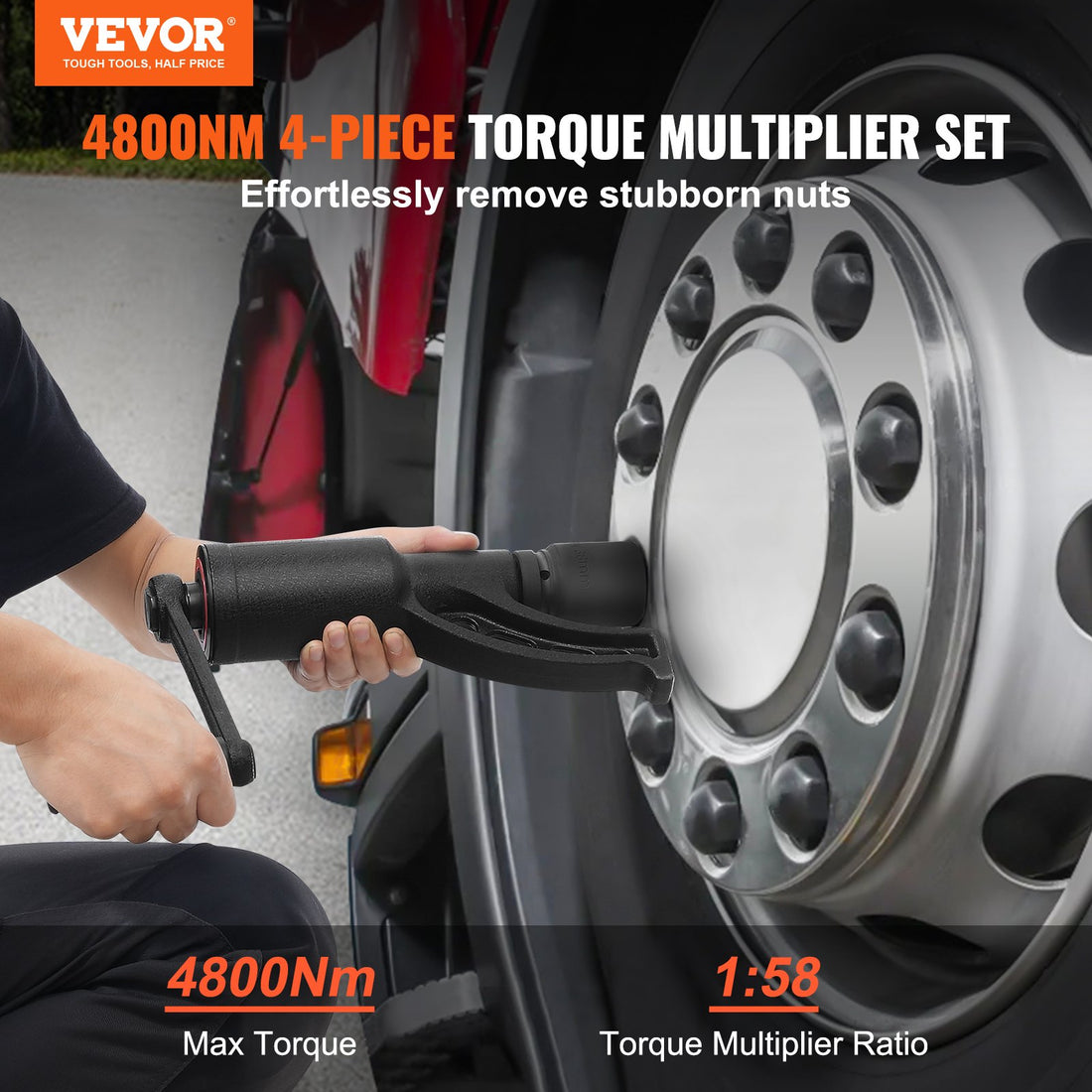 Torque Multiplier, Heavy Duty Torque Multiplier Wrench Set, 1 Inch Drive Lug Nut Wrench Torque Multiplier, 1-58 4800N.m Lug Nut Remover, With 4 Sockets And Storage Case For Truck Trailer RV